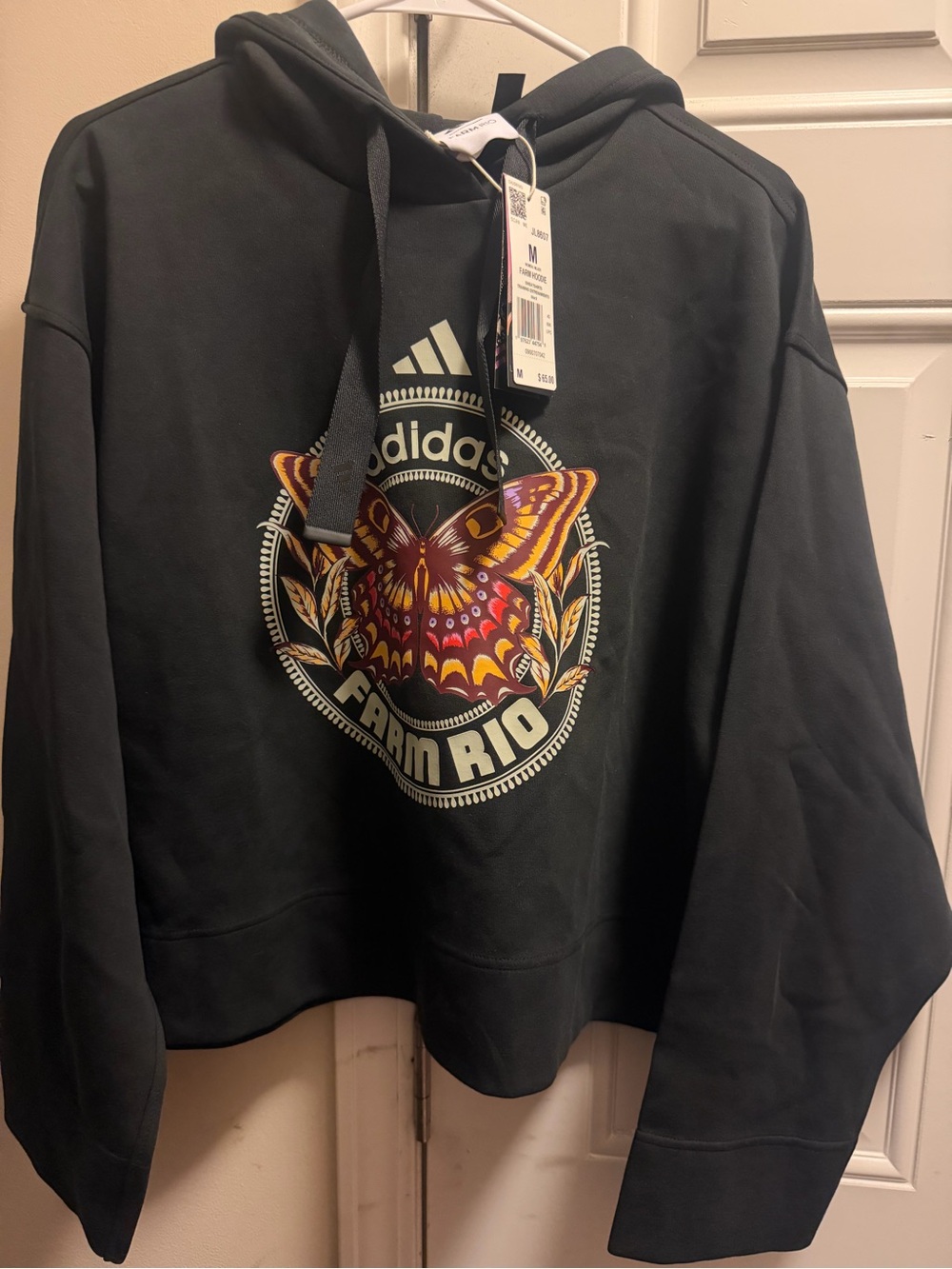 adidas Black Crewneck Hoodie with Multicolor Butterfly Graphic